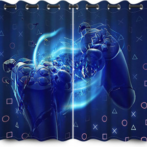 Set de 2 draperii YONGFOTO, poliester, albastru, 140 x 229 cm