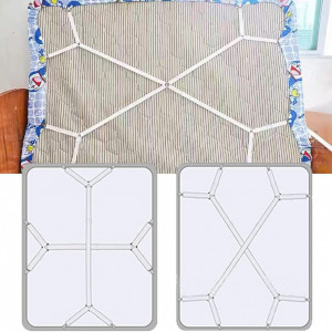 Set de 2 intinzatoare elastice cu cleme pentru cearsafuri JSUOEO, textil/metal, alb, 34-110 cm