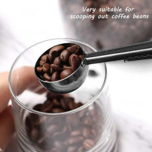 Set de 2 lingurite pentru cafea cu clema Simmpu, otel inoxidabil, negru/argintiu, 17,5 x 3,5 cm 