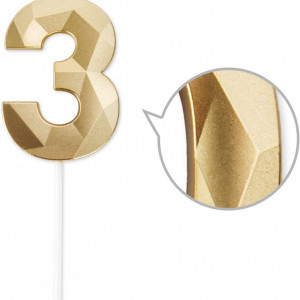 Set de 2 lumanari pentru aniversare 30 ani PARTY GO, model diamant, ceara, auriu, 7 cm