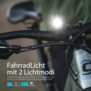 Set de 2 lumini pentru bicicleta T TENDTOP, USB, ABS, negru - Img 6