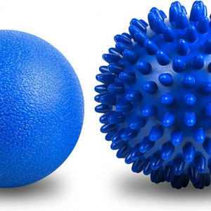 Set de 2 mingi pentru masaj corporal URAQT, PVC/TPE, albastru inchis, 63/75 mm