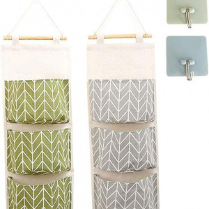 Set de 2 organizatoare de perete Allucky, lemn/textil, bej/verde/gri, 59 x 20 cm - Img 1