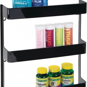 Set de 2 rafturi 3 nivele pentru medicamente MDesign, plastic, negru, 31,9 x 6,6 x 28,6 cm - Img 2