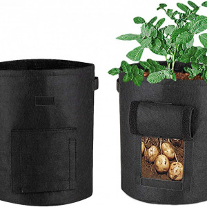 Set de 2 saci pentru cultivare legume SUNTRADE, negru, textil, 38 X 33 cm - Img 1