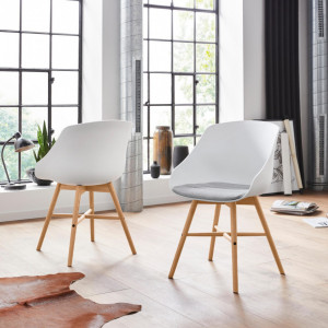 Set de 2 scaune Ken, tesatura/lemn, alb/gri/maro, 50 x 54 x 81 cm - Img 8