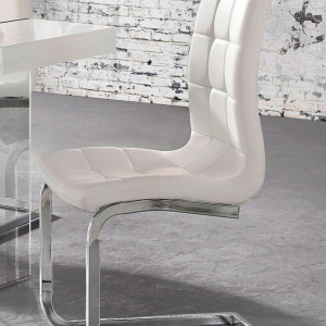 Set de 2 scaune LOLA din piele sintetica/metal, alb/argintiu, 52 x 54 x 101 cm - Img 2