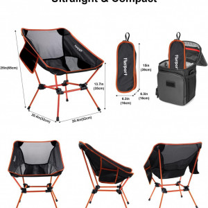 Set de 2 scaune pliabile pentru camping FBSPORT, nailon/aluminiul, portocaliu/negru/gri, 65 x 52 cm , maxim 150 kg - Img 6