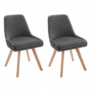 Set de 2 scaune Rudi, tesatura/lemn masiv de stejar, gri/maro, 50 x 58 x 82 cm