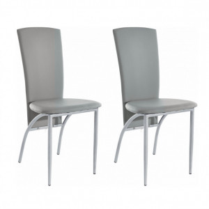 Set de 2 scaune tapitate Nicole - piele sintetica - gri/metal - Img 1