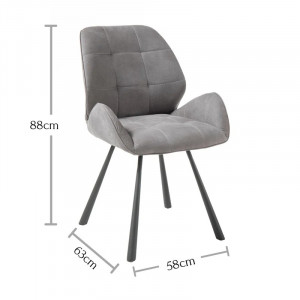 Set de 2 scaune tapitate Vancleave, microfibra/metal, gri deschis/negru, 58 x 63 x 88 cm