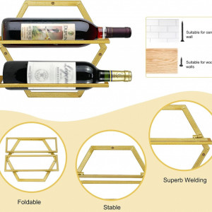 Set de 2 suporturi pentru sticle de vin Giyiprpi, metal, auriu - Img 7
