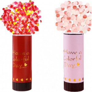 Set de 2 tuburi cu confetti pentru petrecere LJHJIJ88, plastic/hartie, rosu/roz, 10,7 x 2,7 cm - Img 1