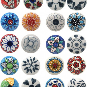 Set de 20 butoane pentru sertare/dulapuri Ajuny, ceramica, multicolor, 40 X 40 mm