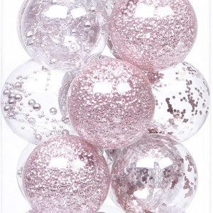 Set de 20 globuri de Craciun Sea Team, plastic, transparent /roz, 8 cm - Img 1