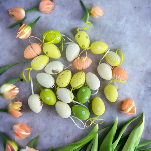 Set de 24 oua pentru Paste MIJOMA, plastic, verde/alb/portocaliu, 6 x 4 cm - Img 5