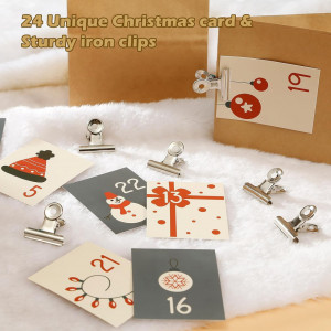 Set de 24 pungi cu autocolante si clipsuri pentru calendar de advent DazSpirit, hartie, metal, maro, 21,5  x 12  x 7 cm 