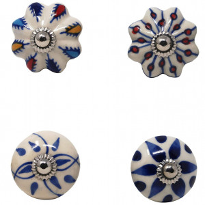 Set de 25 butoane pentru sertare/dulapuri Ajuny, ceramica, albastru/alb, 35 x 40 mm - Img 5