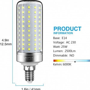 Set de 3 becuri E14 Yiizon, 25 W, 6000 K, alb rece, 230 V, 125 x 41 mm - Img 7