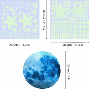 Set de 3 coli cu autocolante fluorescente de perete RAILONCH, model luna si stelele, hartie/PVC, 28,5 x 28,5 cm - Img 5