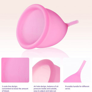 Set de 3 cupe menstruale TimesGate, silicon, roz/alb/mov, 63 x 45 mm - Img 5