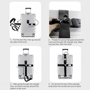 Set de 3 curele si 2 etichete pentru bagaje Nsvepon, plastic/poliester, negru/albastru