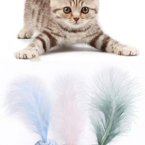 Set de 3 jucarii pentru pisici LAIYOHO, spuma/pene, albastru/rosu/negru, 13 cm