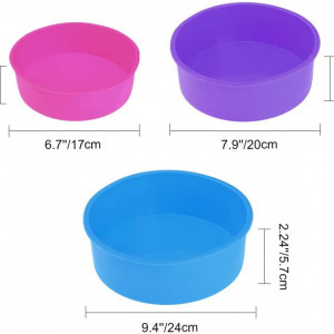 Set de 3 matrite pentru tort Rafow, silicon, roz/albastru/violet, 24/20/17 cm - Img 7