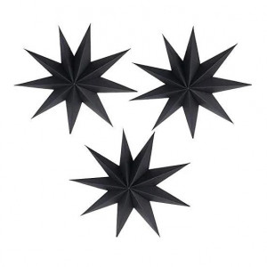 Set de 3 stele decorative Soullife, hartie, negru, 30 cm