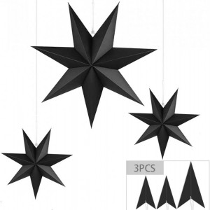 Set de 3 stele pentru Craciun MEISHANG, hartie, negru, 13/20 cm
