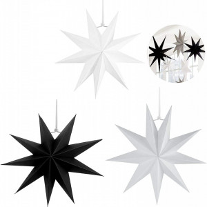 Set de 3 stele pentru Craciun Sunshine, hartie, alb/negru/gri, 30 X 30 cm