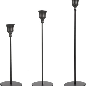 Set de 3 suporturi pentru lumanari Tcjj, metal, negru, 22,5/27,5/32,5 cm