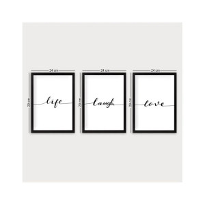 Set de 3 tablouri Lulu, plastic, alb/negru, 24 x 29 x 3 cm