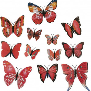 Set de 36 autocolante de perete fluturi Concisea, PVC, rosu, 6-12 cm 