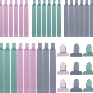 Set de 36 cleme pentru pungi HONGXIN-SHOP, plastic, verde/roz/gri