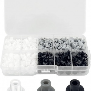 Set de 390 dopuri pentru mobilier Homsyway, plastic, negru/alb/gri, 5 mm - Img 1