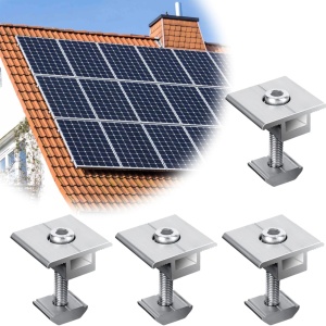 Set de 4 cleme pentru panoul solar Mengtech, aliaj de aluminiu, argintiu, 4 x 3,8 x 3-3,5 cm