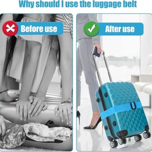 Set de 4 curele pentru valize Vbnzbk, polipropilena/polietilena, albastru/negru, 5 x 200 cm