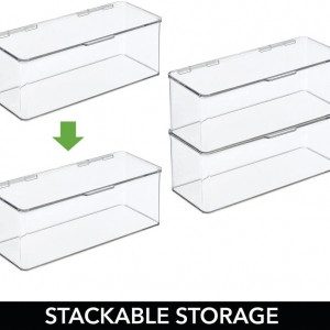 Set de 4 cutii de depozitare cu capac mDesign, plastic, transparent, 34 x 12.7 x 14.6 cm - Img 5