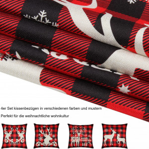 Set de 4 fete de perna model de Craciun COFEDE, rosu/negru/alb, textil, 45 x 45 cm - Img 5