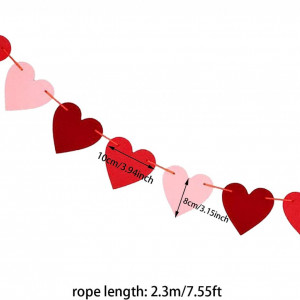 Set de 4 ghirlande cu inimioare KADBLE, textil, rosu/roz, 230 cm - Img 5