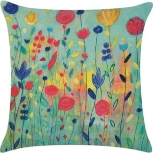 Set de 4 huse pentru perna Coyvesar, model floral, bumbac/in, multicolor, 45 x 45 cm