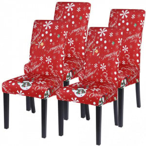 Set de 4 huse pentru scaune Shujin, rosu/alb, poliester/spandex, 60 x 50 x 50 cm - Img 1