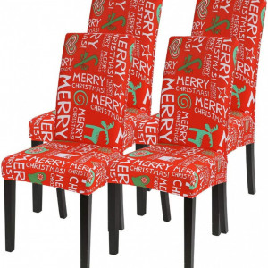 Set de 4 huse pentru scaune Shujin, rosu/alb/verde, poliester/spandex - Img 1