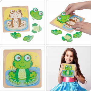 Set de 4 jucarii tip puzzle pentru copii SUNYOK, lemn, multicolor, 15 x 15 cm - Img 7
