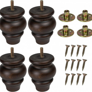 Set de 4 picioare de mobilier Mysummer, lemn masiv/metal, maro, 7,5 x 9 cm