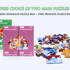 Set de 4 puzzle-uri cu dinozauri/printese PMGEKLP, 73 piese, carton, multicolor - Img 2