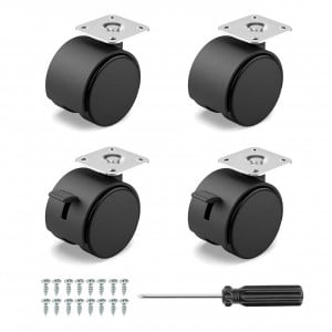 Set de 4 roti pivotante pentru mobilier de interior QINGHEC, plastic/metal, negru, 40 mm