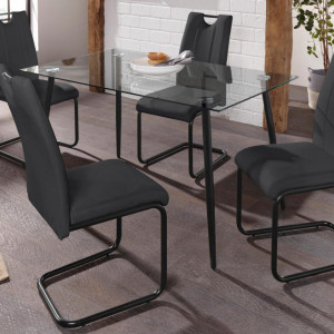 Set de 4 scaune Linea piele sintetica/metal, negru, 43 x 62 x 100 cm - Img 4