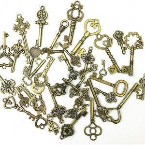 Set de 40 chei decorative Bkrdty, aliaj de zinc, auriu